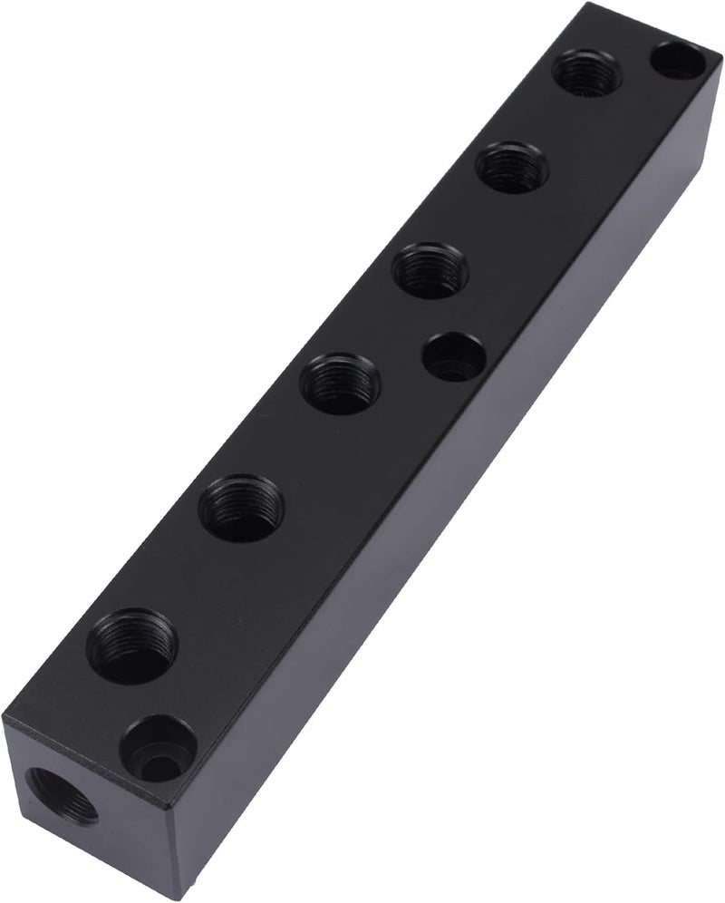 MARSTEK Air Manifold 1/4 NPT, Air Compressor Manifold, Air Hose Inline Manifold Block Splitter, Pneumatic Manifold Air Distribution Block, NPT 1/4 Inch Port (6 Way 8 Port) - Image 1